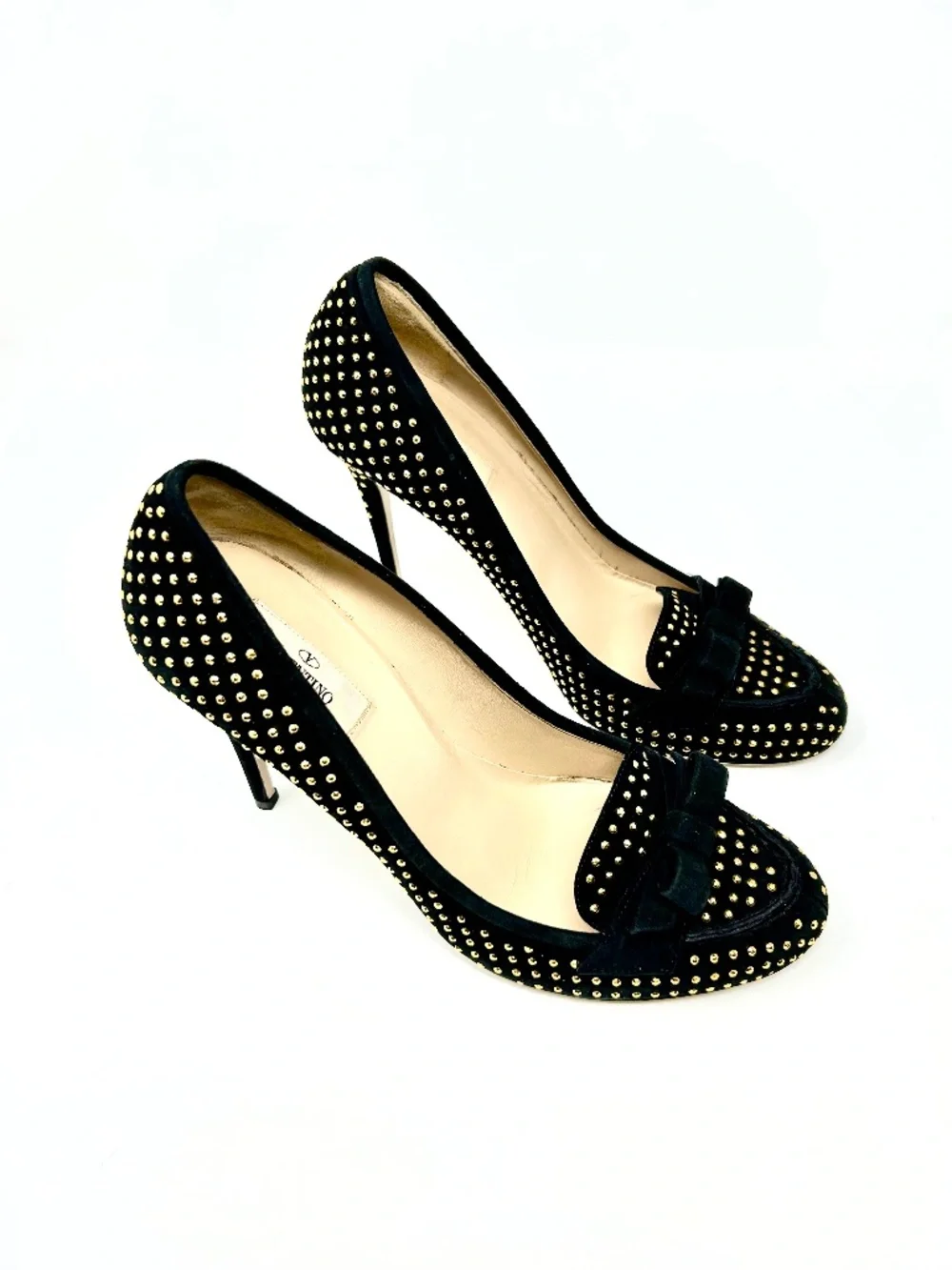 Valentino Garavani Black Suede Pumps with Gold Studs Size 40/US 10 Luxury!